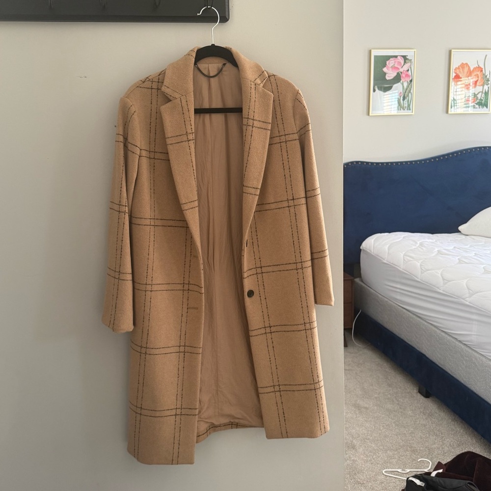 All Saints beige windowpane peacoat